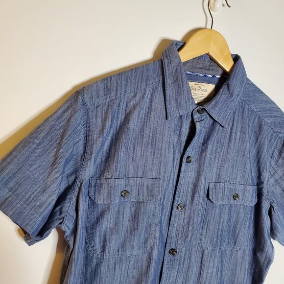 Old Ranch men's Dark blue chambray style button up short sleeve casual shirt - Picture 7 of 7